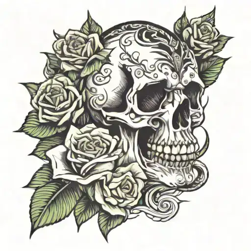 Skull And Roses And Serpent