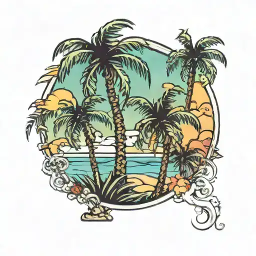 Palm Trees With Florida Background And Beach
