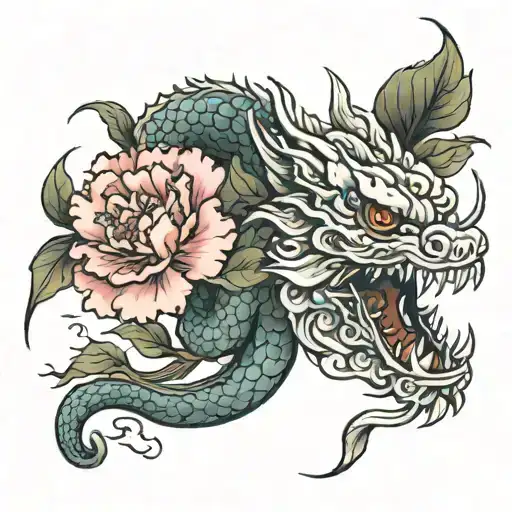 Carnation Flower With Japanese Dragon Wrap Around