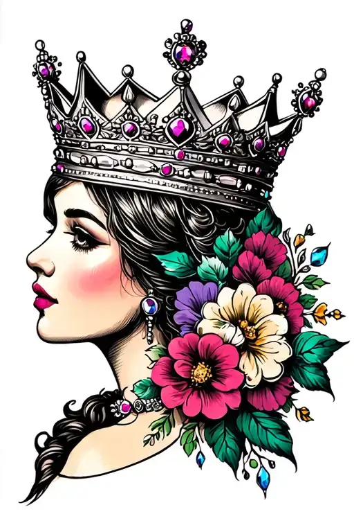 Queen Crown With Flowers And Jewels Under The Crown