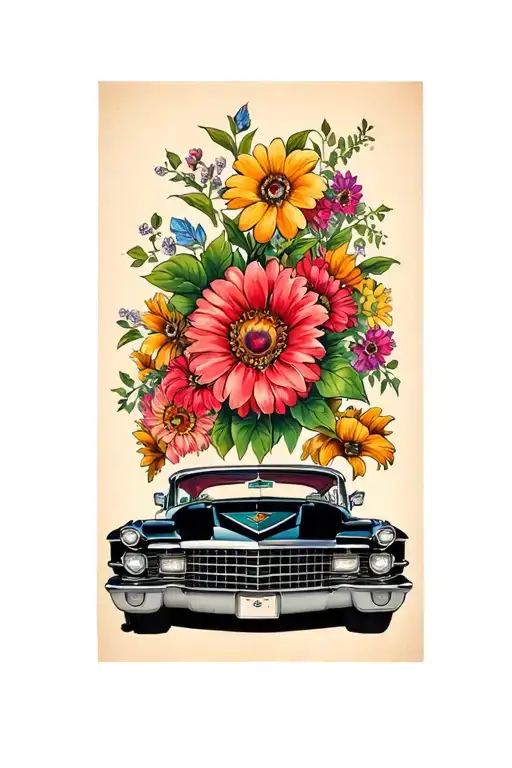 Flowers And 1965 Cadillac Car Fletwood