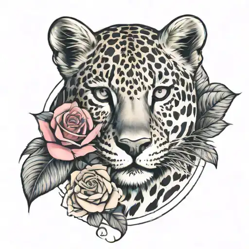 Leopard With Rose Growing