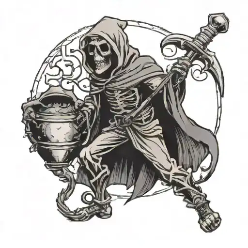 Grim Reaper Carrying A Mortar