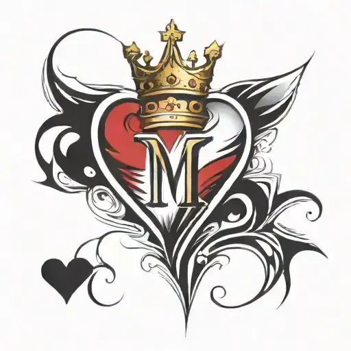 Exclamation Point In A Heart Shape With An M Filling Up The Other Half And A Crown