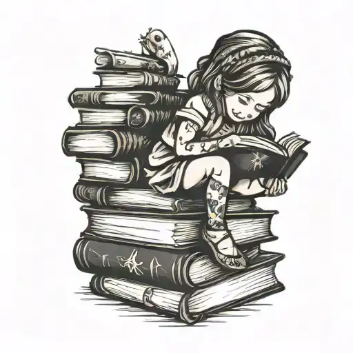 Little Girl Reading On A Stack Of Books