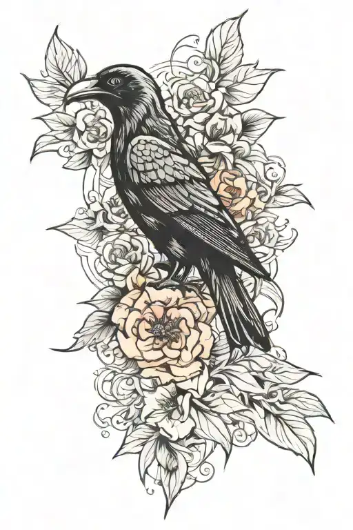 Raven And Flowers