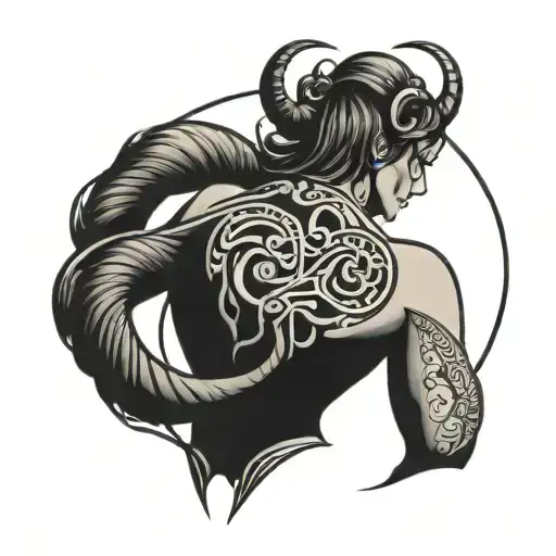 Aries Glyph Back Tattoo On Female Back