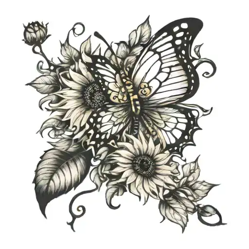 Butterly And Sunflower