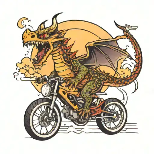 A Dragon Riding A Bike In The Sunset