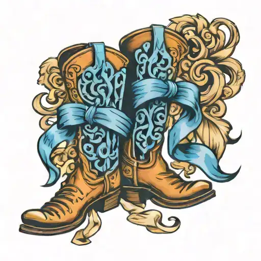 Cowboy Boots With Blue Cancer Ribbon On Them