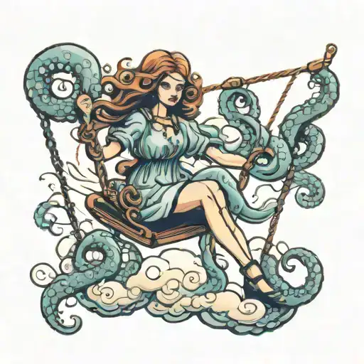 Girl Swinging In Clouds From Octopus Tentacles