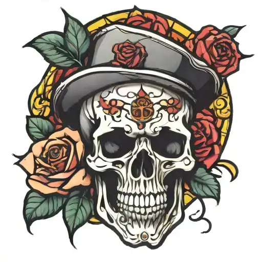 Skull With Roses Stained Glass Window