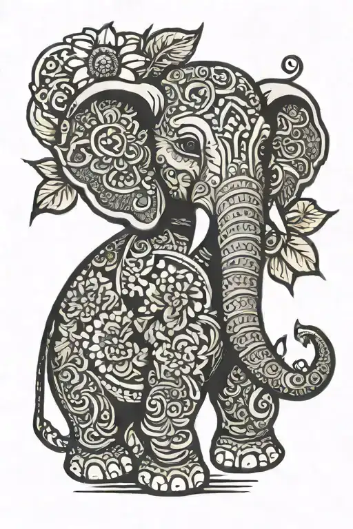 Balinese Elephant With Trunk Up And Holding A Sunflower