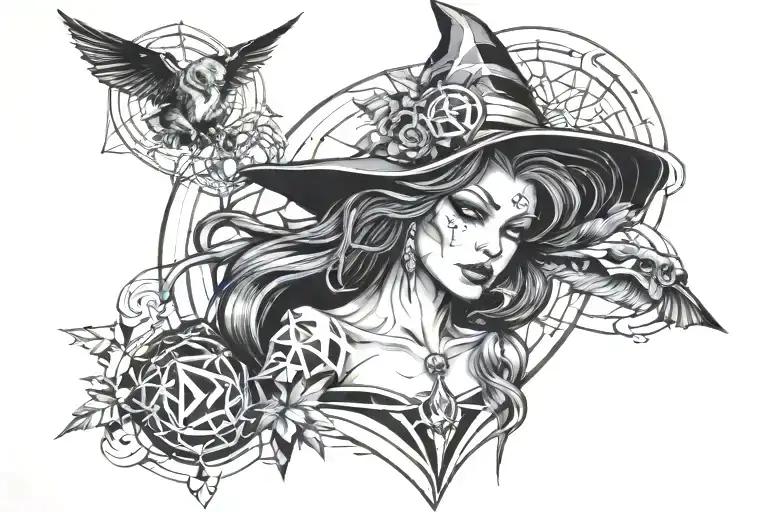 Witch Surrounded With Geometric