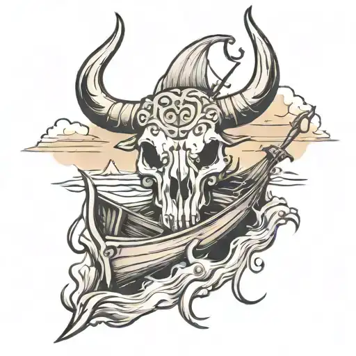 Bull Skull In A Boat Floating