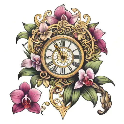 Roman Numerals Surrounded By Orchids