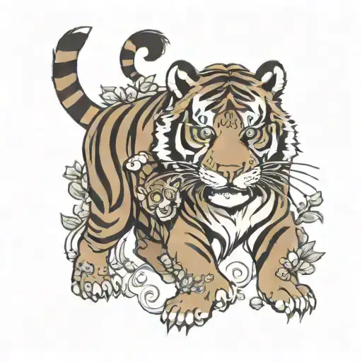 Tiger Protecting Monkey Playing