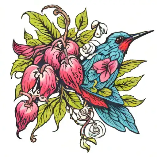 Bleeding Heart Plant With Hummingbird In The Shape Of A 7