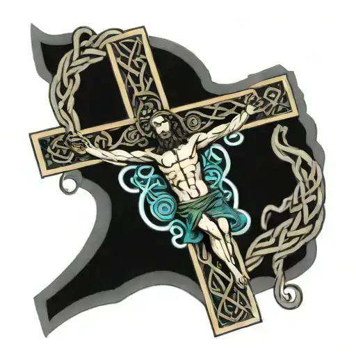 Jesus On The Cross With Celtic Knots And Water Elements