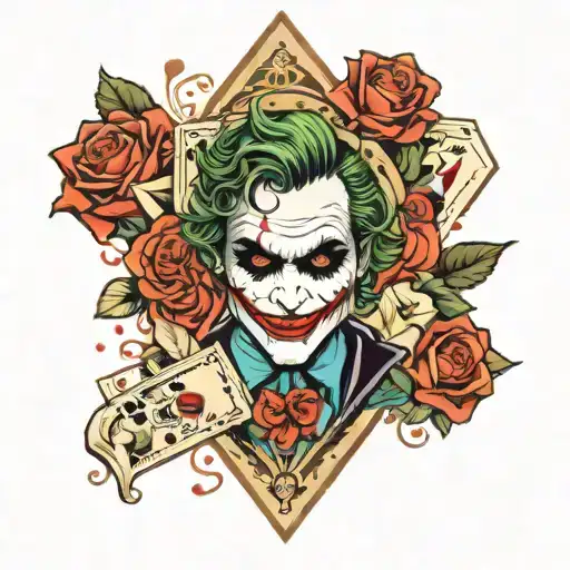 Joker Card With Playing Card Symbol And Card Everywhere And Roses