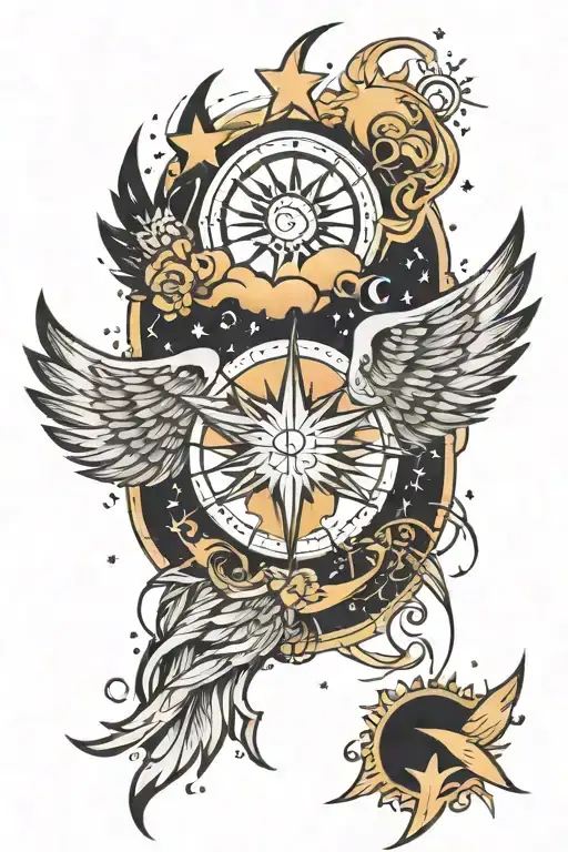 Wings With Stars And Sun Inside