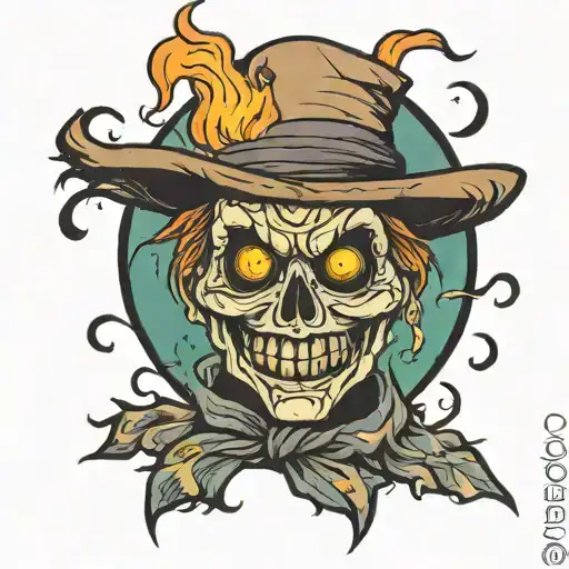 Cartoonish Looking Halloween Scarecrow Head On Fire On Arm