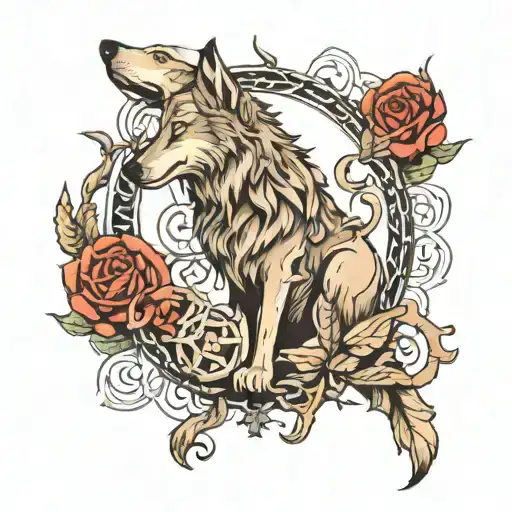 Wolf And Griffin Surrounded By Symbols