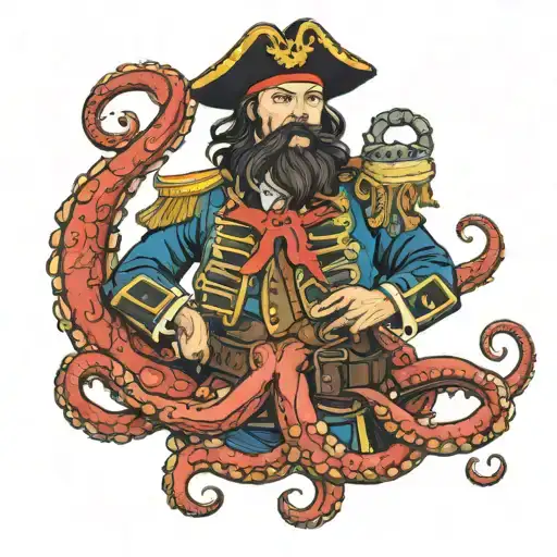 Captain Morgan Holding A Octopus Wrapped