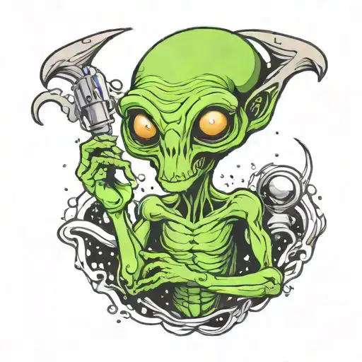 Cartoon Alien Holding A Galaxy