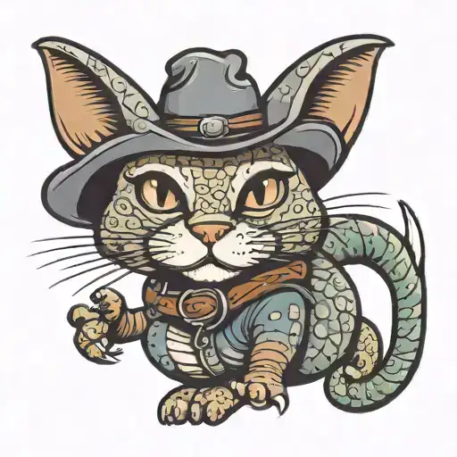 Cartoon Cowboy Cat Riding An Armadillo