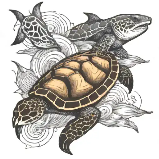 Turtle And Shark Background Black And White