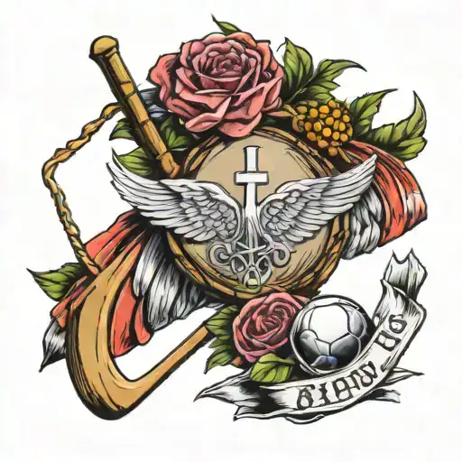 Lawns Bowl And Field Hockey Sticks With Angel Wing On Top With Till We Meet Again