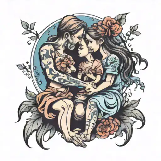 Father And Daughters Holding Hands