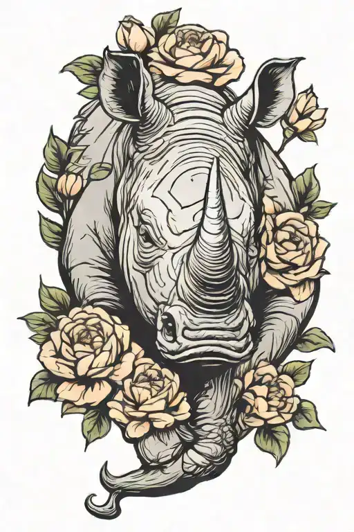 Rhino With The Word Mine With Peonies