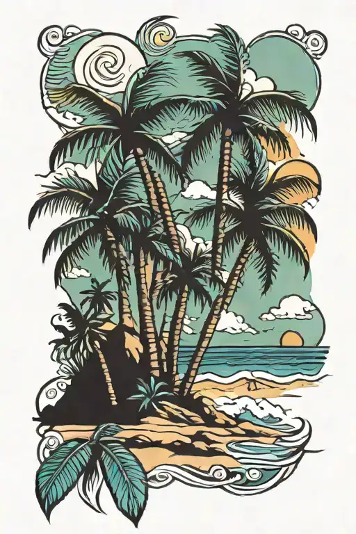 Beach Scene With Palm Trees