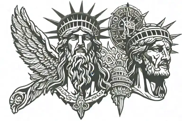 Half Facial Christ The Redimer In Rio And Hald Facial Liberty Statue In New York