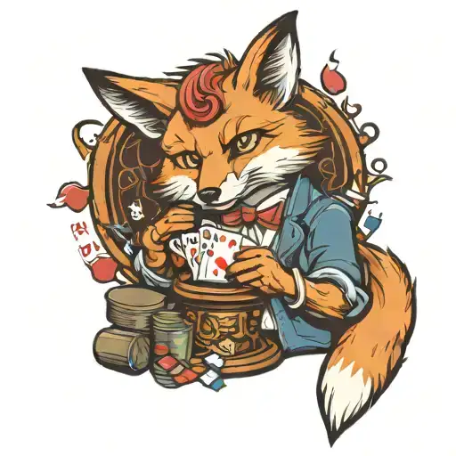 Cartoon Fox Playing Poker