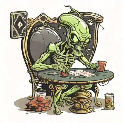 Cartoon Alien Playing Poker