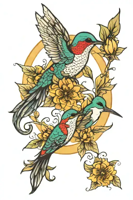 Sun Moon Hummingbird Flowers