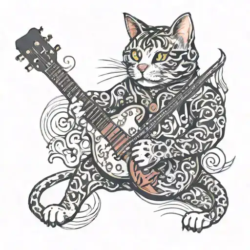 Japeninse Cat Playing Guitar