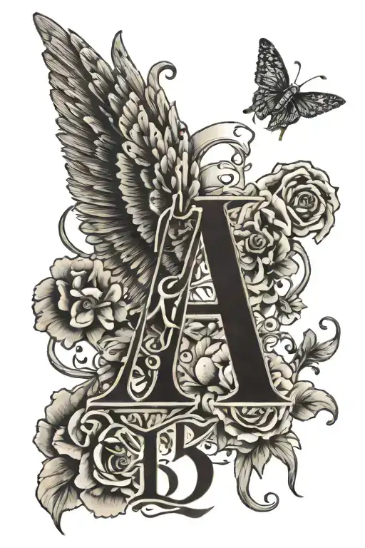 Initials Ab Date Of Birth Of The Child One Wing And Handprint Of The Child