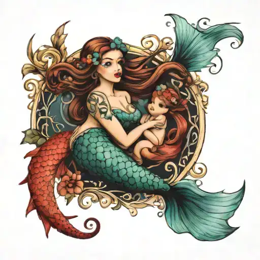 Traditional Mermaid With Daughter