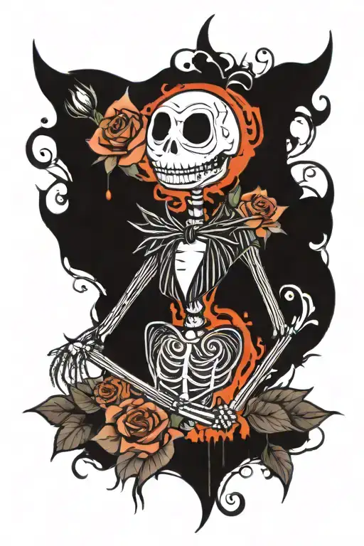 Full Jack Skellington Standing Up With Rose Blooming