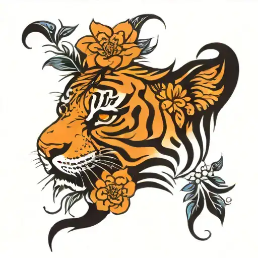 Feminine Tiger Face Henna Designs And Flowers
