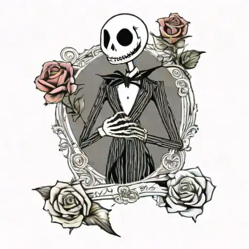 Jack Skellington Standing Up Holding A Rose