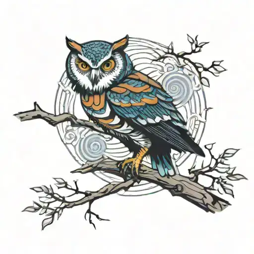Rinnegan-wielding Owl On A Tree Near A Stream With A Rinnegan-wielding Fox