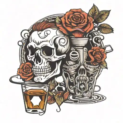 Skull Rose Bartender Mixing Drinks Alcohol And Coffee Chef