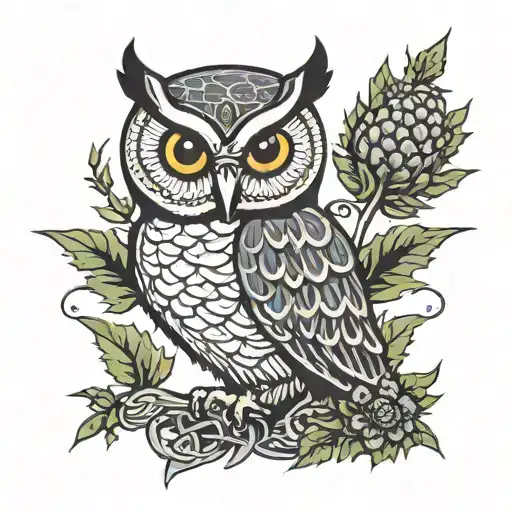Celtic Owl With Thistles