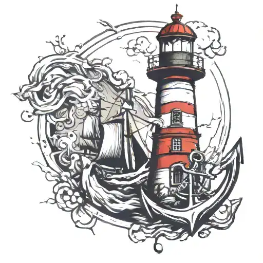 Light House And Anchor Connected