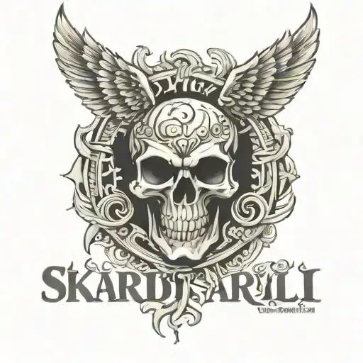 Male Tattoo Saying Skardii On The Chest